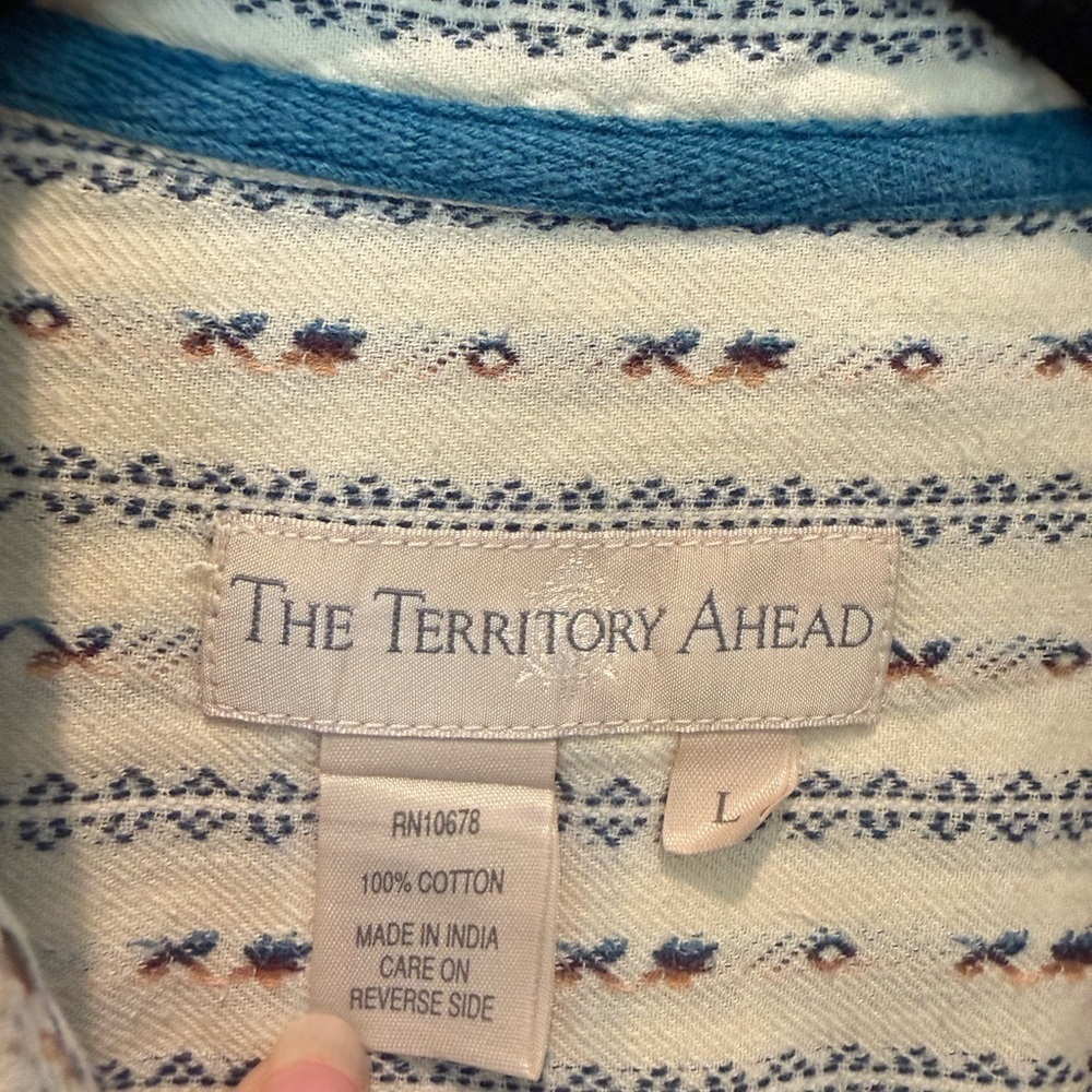 The Territory Ahead Cream and Blue Patterned Shirt - Picture 3 of 4